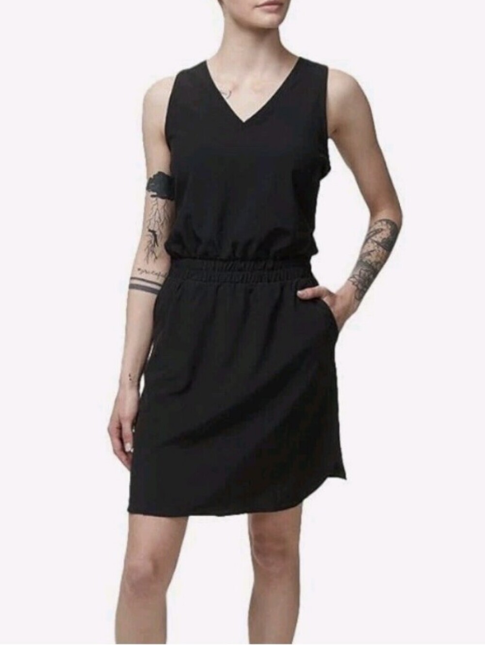 Lole Black Sleeveless Cinched-Waist Mini Dress